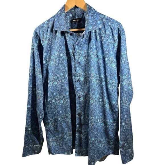 JARED LANG Men's Paisley Button-Down Long Sleeve Shirt Blue Size Extra Large - Picture 1 of 10
